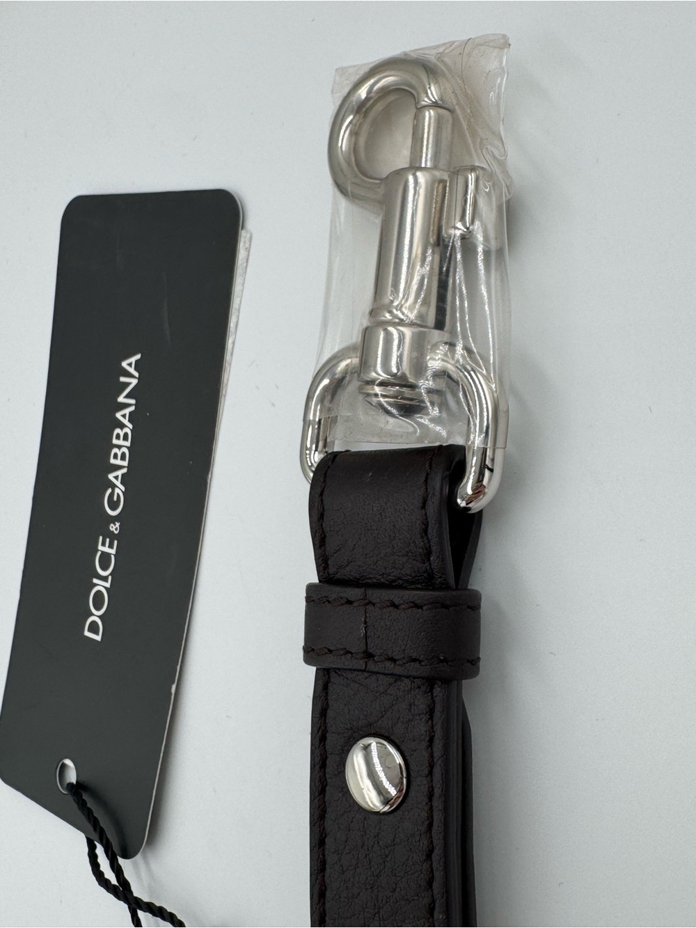 Dolce & Gabbana Dark Brown Leather Keychain with Silver Hardware NWT - Picture 2 of 6